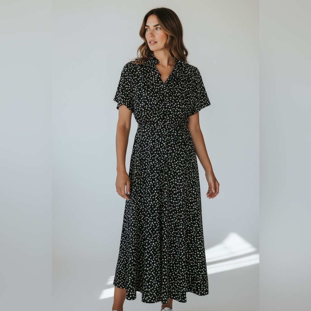 NWT Nicole Studio Women’s Navy Blue Polka Dot Mid Dress. Size 16. SKU 126